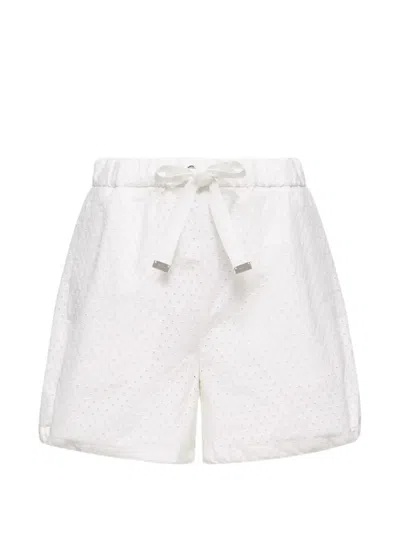Moncler Cotton Bermuda Shorts Floral Embroidery In White