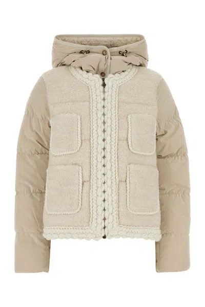Moncler Sand Nylon And Knit Ripaille Down Jacket In Brown