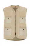 Moncler Sand Teddy Fabric Mimosas Sleeveless Down Jacket In Brown