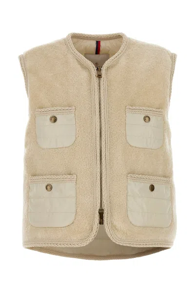Moncler Sand Teddy Fabric Mimosas Sleeveless Down Jacket In Brown