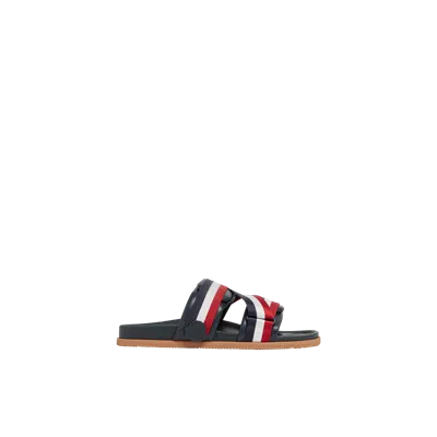 MONCLER MON SUMMER NAPPA LEATHER SLIDERS, MEN, BLUE, SIZE: 46