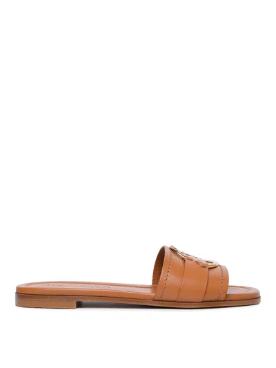 Moncler Lether Slippers In Brown