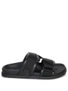 Moncler Mon Summer Leather Sandals With Nylon Details In Black