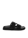Moncler Mon Summer Leather Sandals With Nylon Details In Black