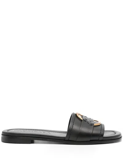 Moncler Slide Bell Black Mules In Blue