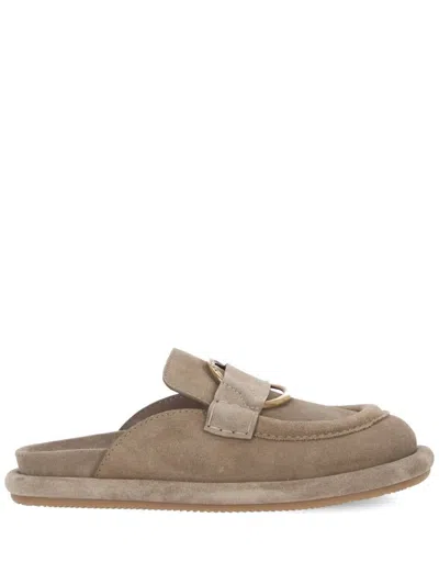Moncler Bell Suede Slippers In Nude