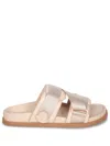 Moncler Women Mon Summer Leather Sandals With Nylon Details In Beige