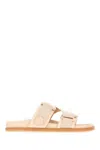 Moncler Women Mon Summer Leather Sandals With Nylon Details In Beige