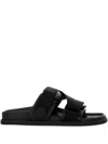 Moncler Mon Summer Leather Sandals With Nylon Details In Black
