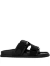 Moncler Mon Summer Leather Sandals With Nylon Details In Black