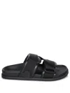 Moncler Mon Summer Leather Sandals With Nylon Details In Black