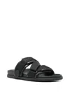 Moncler Leather And Fabric Flat Sole Sandals In Black