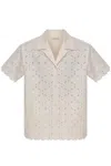 Moncler Short-sleeve Cotton Blend Shirt With Embroidered Design In White