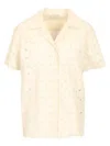 Moncler Short-sleeve Cotton Blend Shirt With Embroidered Design In White