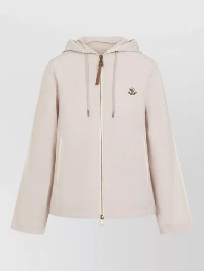 Moncler Sarracenia Hooded Jacket Long Sleeves Pockets In Neutral