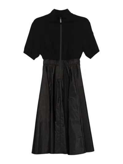 Moncler Satin Midi Dress In Black