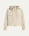 Moncler Sauvan Hooded Cotton Blend Jacket In Beige
