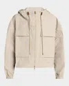 Moncler Sauvan Hooded Cotton Blend Jacket In Beige