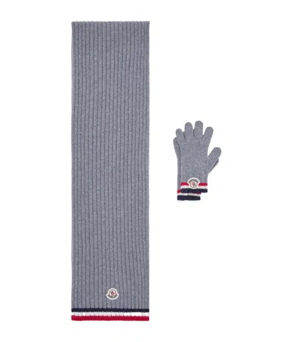 Moncler Scarf And Gloves Set In Gray