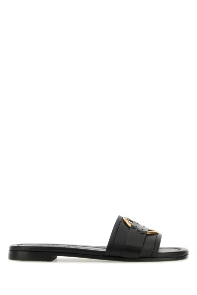 MONCLER MONCLER BLACK LEATHER BELL SLIPPERS
