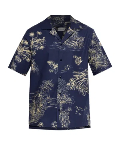 Moncler Tropical-print Short-sleeve Shirt In Blue
