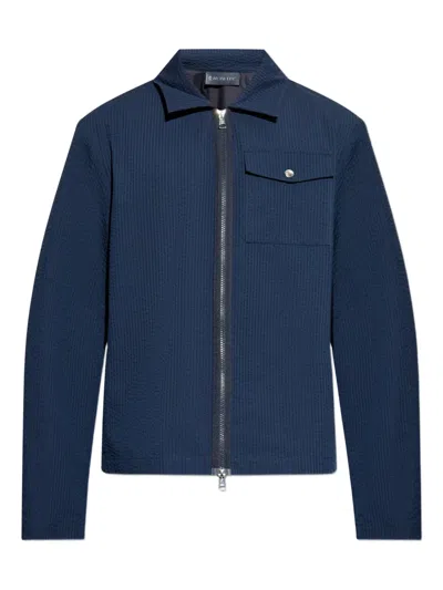 Moncler Seersucker Shirt Jacket In Blue