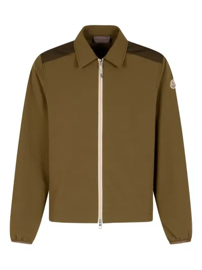 Moncler Seersucker Zip-front Shirt In Brown