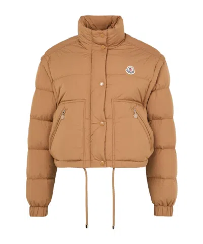 Moncler Selle Convertible Puffer Jacket In Brown