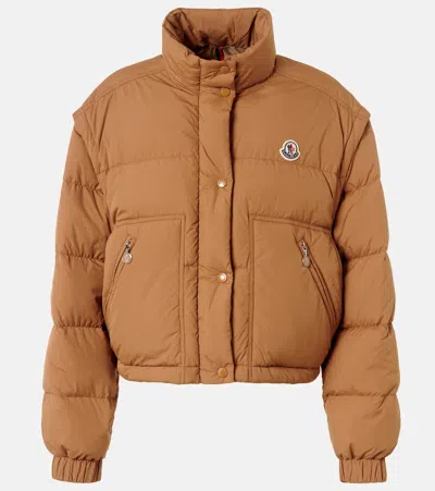 Moncler Selle Logo Down Jacket In Brown