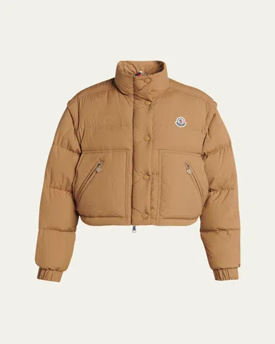 Moncler Selle Puffer Jacket With Zip-off Sleeves In Medium Beige