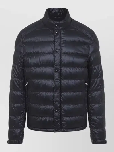 Moncler Selves High Collar Padded Zip Pocket Jacket In Blue