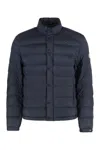 Moncler Padded High Collar Snap Button Down Jacket In Blue