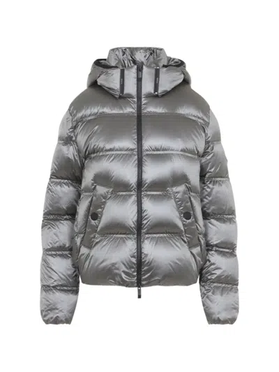 Moncler Hooded Padded Quilted Jacket Metallic Finish In Silver