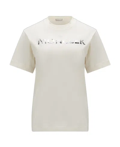 Moncler Sequin-embellished Cotton T-shirt In White