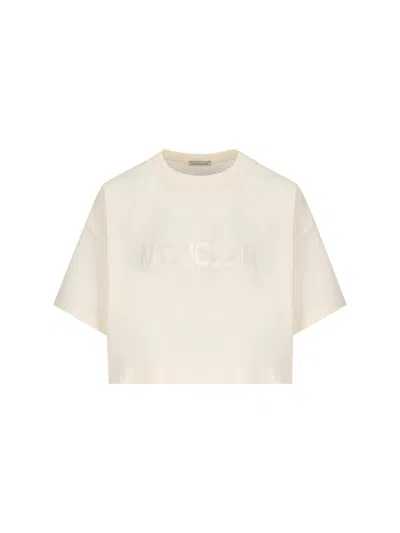 Moncler Sequin Logo Crewneck Cropped T In White