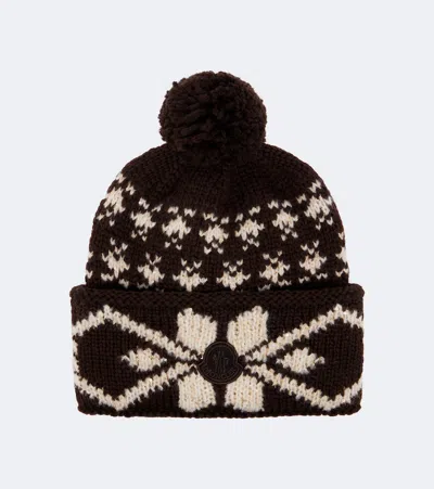 Moncler Sequined Fair Isle Wool-blend Beanie In Brown