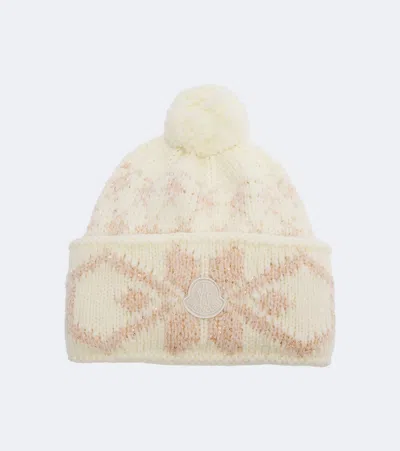 Moncler Sequined Wool-blend Beanie In Neutral