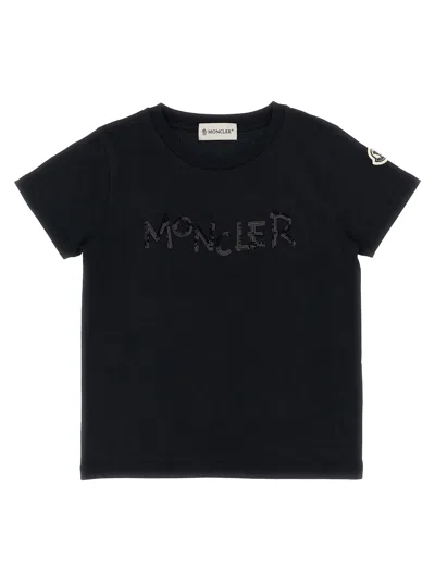 Moncler Kids' Sequins Logo T-shirt In Black