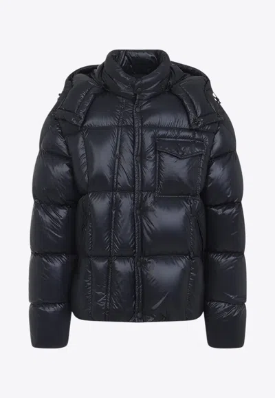 Moncler Padded Hooded Coat With Flap Pocket In Black