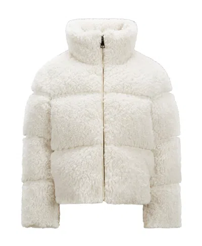 Moncler Sergura Logo-patch Shearling Jacket In White