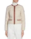 Moncler Serinde Leather-trimmed Quilted Wool-blend Bouclé Down Jacket In Soft Beige