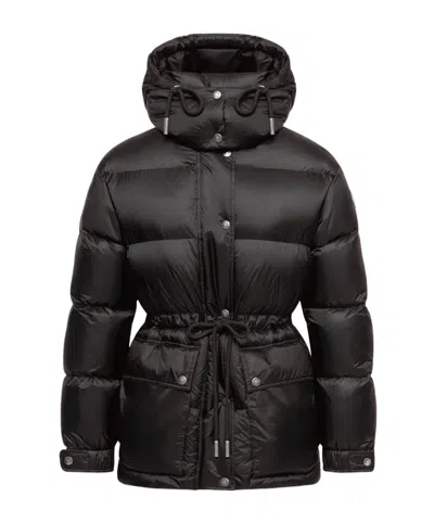 Moncler Sesie Hooded Mid-length Down Jacket In Black