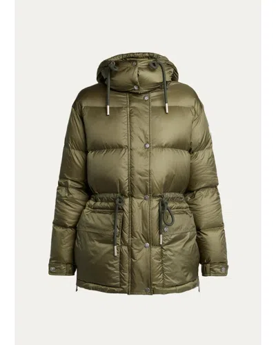 Moncler Sesie Hooded Mid-length Down Jacket In Olive
