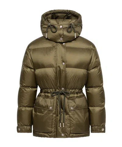 Moncler Sesie Hooded Mid-length Down Jacket In Green