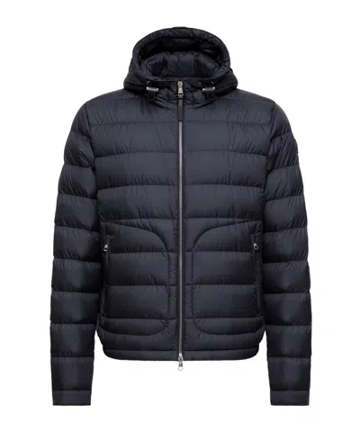 Moncler Sestriere Hooded Short Down Jacket In Blue