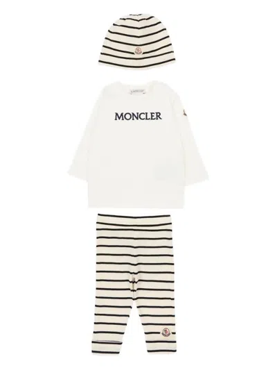 Moncler Kids' 3-piece Striped Cotton Set In White