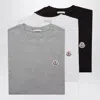 Moncler Set Of Three Cotton T-shirts With Logo Patch In Multi