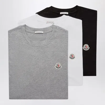 MONCLER SET OF THREE COTTON T-SHIRTS WITH LOGO PATCH