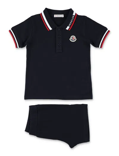 Moncler Kid - Tricolour-trimmed Cotton Piquet Set In Navy