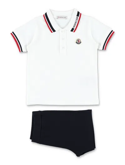 Moncler Kid - Tricolour-trimmed Cotton Piquet Set In Navy/white